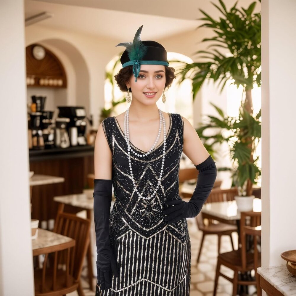 1 Pcs 1920s Flapper Headpiece Green Feather Headband Roaring 20s Gatsby Hair Acc - Picture 3 of 8